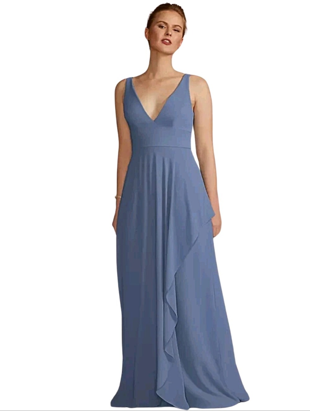 David's Bridal Celebrate DB Studio Chiffon V-Neck Tank Dress Steel Blue Size 6